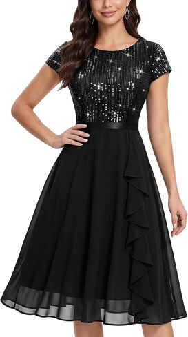 MISSMAY Women's Elegant Glitter Sequin Ruffle Style Cocktail Prom Dress in Kuwait