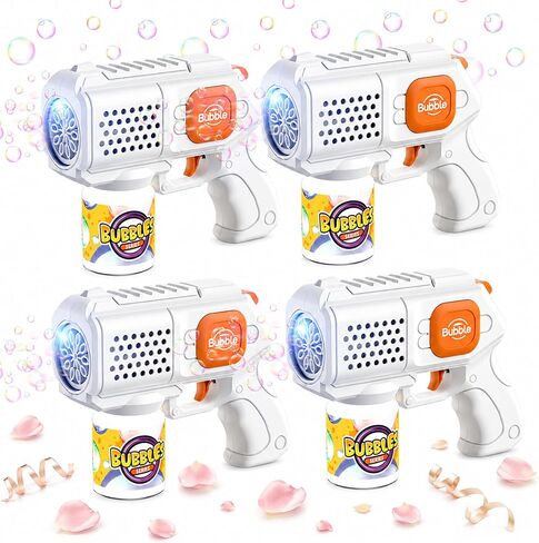 Panamalar 4 Pack Wedding Bubble Guns, Automatic Bubble Machine Gun for Kids 10000+ Bubbles with Light/Solution(4Bottle+10Refill), 10 Holes Bubble Blower Guns for Party Outdoor Wedding Gift, White in Kuwait