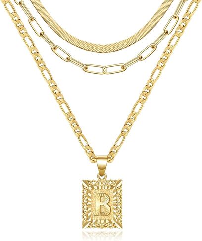 KissYan Gold Layered Necklace Set for Womens, 14K Gold Plated Initial Letter Pendant Necklace Paperclip Snake Choker Alphabets from A-Z Figaro Chain Necklace Jewelry Gift in Kuwait