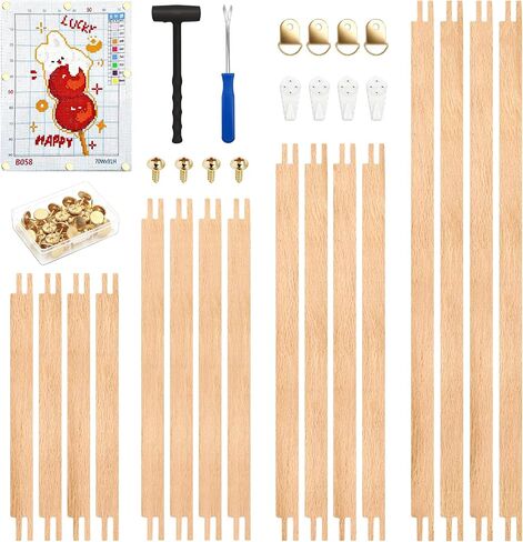 16PCS Stretcher Bars Kit for Needlepoint Solid Wood 8 10 12 16 Inch Canvas Stretching Bars with Tacks Puller Mallet Hangers Screws for Embroidery Tapestry Stitch Craft Framing in Kuwait