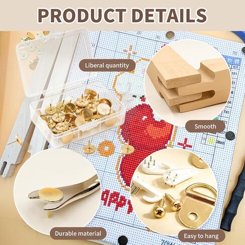 16PCS Stretcher Bars Kit for Needlepoint Solid Wood 8 10 12 16 Inch Canvas Stretching Bars with Tacks Puller Mallet Hangers Screws for Embroidery Tapestry Stitch Craft Framing in Kuwait