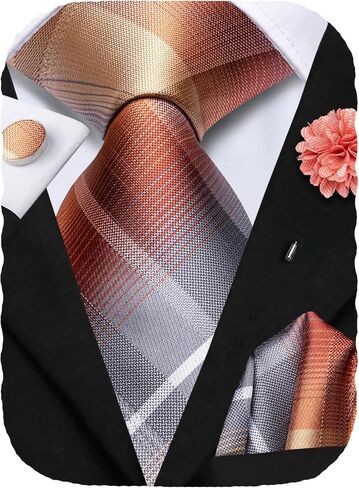 Hi-Tie Silk Ties for Men 4PCS Mens Ties and Flower Lapel Pin Pocket Squares Cufflinks Set Necktie for Wedding Business in Kuwait