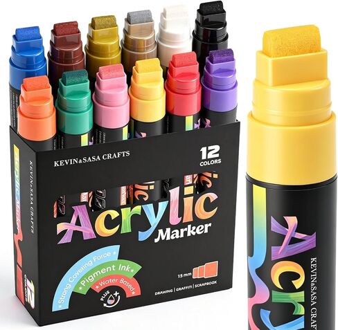 Acrylic Paint Markers 12 Colors with Gold & Silver, 15mm Jumbo in Kuwait