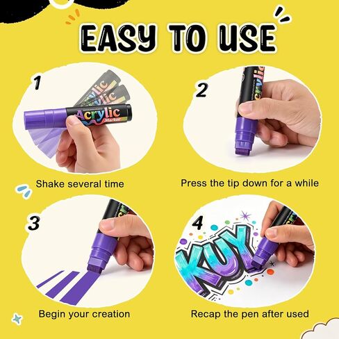 Acrylic Paint Markers 12 Colors with Gold & Silver, 15mm Jumbo in Kuwait