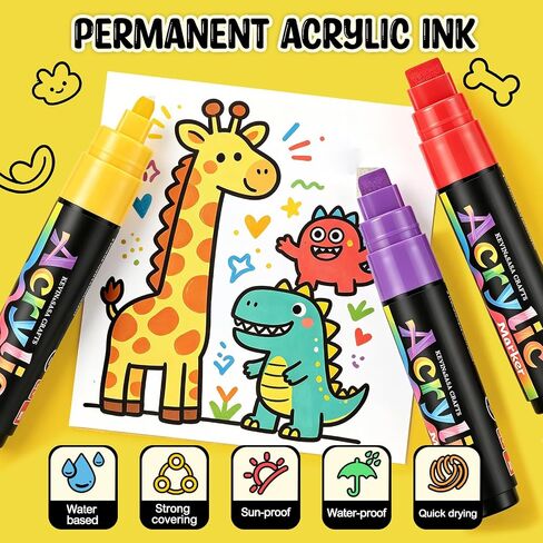 Acrylic Paint Markers 12 Colors with Gold & Silver, 15mm Jumbo in Kuwait