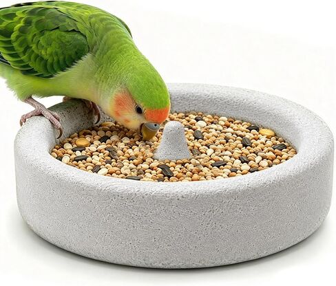 Bird Cage Pumice Stone Feeder Bowl Anti-Spill Suction Cup Water Dish Beak Claw Trimming Station for Parakeet Cockatiel Conure Lovebird Canary Small Parrot in Kuwait