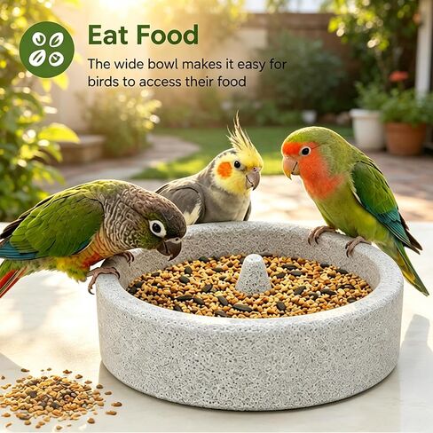 Bird Cage Pumice Stone Feeder Bowl Anti-Spill Suction Cup Water Dish Beak Claw Trimming Station for Parakeet Cockatiel Conure Lovebird Canary Small Parrot in Kuwait