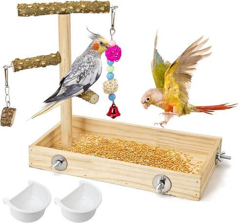 BNOSDM Wooden Bird Feeder for Cage Natural Wood Bird Foraging Box Food Dish for Small to Medium Birds Parrot Feeding Cups for Cockatiel, Lovebird, Parakeet, Budgies (Small) in Kuwait