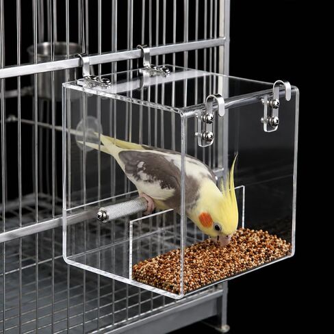 Pawfly No Mess Bird Feeder, Clear Acrylic Bird Cage Feeder, Hanging Bird Feeder for Cage, Parakeet Feeder, Bird Seed Catcher, Food Container for Parrot, Cockatiel, Budgie & Lovebird, Small in Kuwait