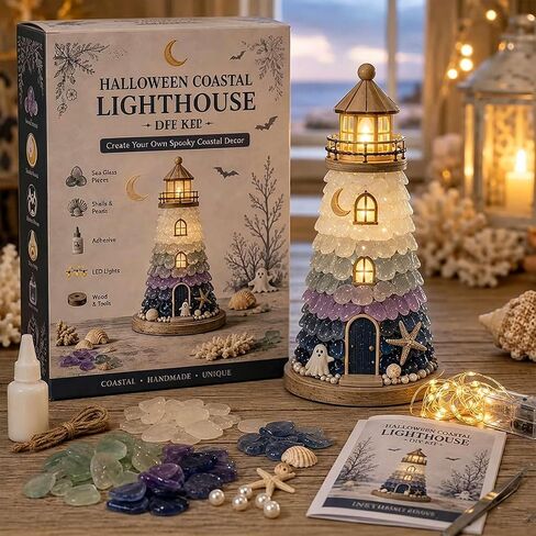 Beginner-Friendly DIY Lighted Sea Glass-Style Lighthouse Kit Collection DIY Sea Glass Lighthouse Kit with Pieces & Guide, Adults Craf, Handmade Home Decor, Gift for Craft Lovers in Kuwait