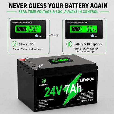 HWE 24V 7Ah LiFePo4 Battery for Ride on Toy Car UTV, UPS, RV Power Supply in Kuwait