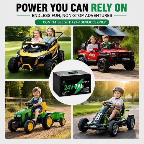 HWE 24V 7Ah LiFePo4 Battery for Ride on Toy Car UTV, UPS, RV Power Supply in Kuwait