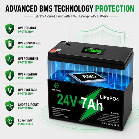 HWE 24V 7Ah LiFePo4 Battery for Ride on Toy Car UTV, UPS, RV Power Supply in Kuwait