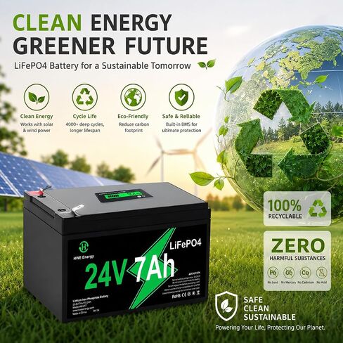 HWE 24V 7Ah LiFePo4 Battery for Ride on Toy Car UTV, UPS, RV Power Supply in Kuwait