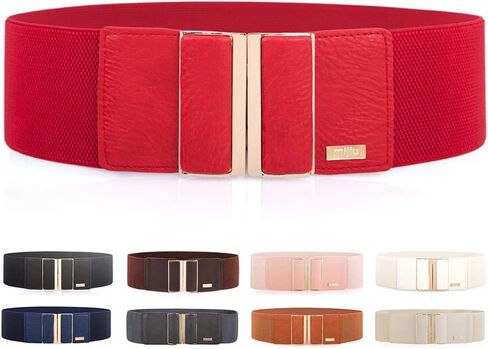 MIJIU Women's Elastic Stretch Wide Belt Retro Dress Belt Waist Cinch Belt 3" width in Kuwait