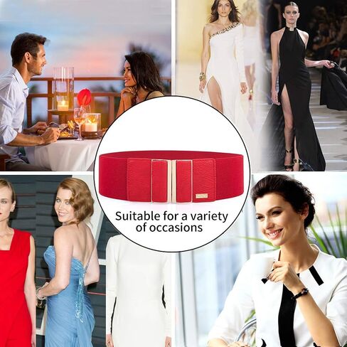 MIJIU Women's Elastic Stretch Wide Belt Retro Dress Belt Waist Cinch Belt 3" width in Kuwait