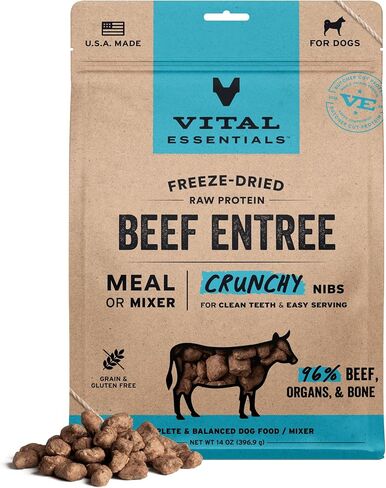 Vital Essentials Freeze Dried Dog Food, Beef Crunchy Nibs, 14 oz Bag in Saudi Arabia