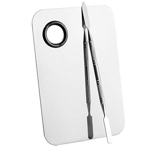 Sinen Professional Stainless Steel Makeup Palette Cosmetic Palette with Spatula Tool For Nail Art Eye Shadow Eyelash Makeup Professional Pigment Blending（6 x 4 Inch Sliver） (Pack of 2) in Saudi Arabia