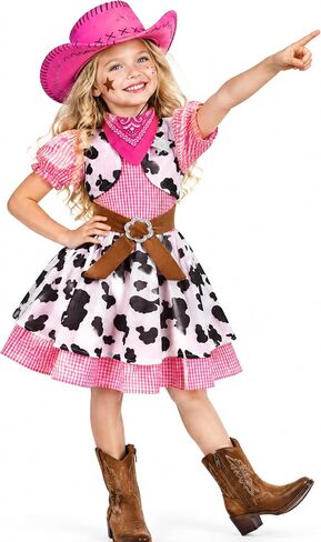 Nuehoryu Cowgirl Costume for Girls Western Outfit with Cowgirl Hat for Halloween Western Rodeo Dress Up in Kuwait