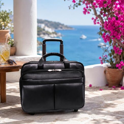 McKlein, L Series, Bowery, Top Grain Cowhide Leather, 15" Leather Wheeled Laptop Briefcase, Black (87855) in Kuwait