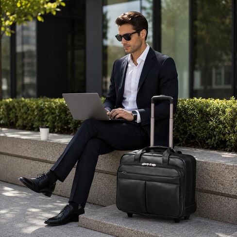 McKlein, L Series, Bowery, Top Grain Cowhide Leather, 15" Leather Wheeled Laptop Briefcase, Black (87855) in Kuwait