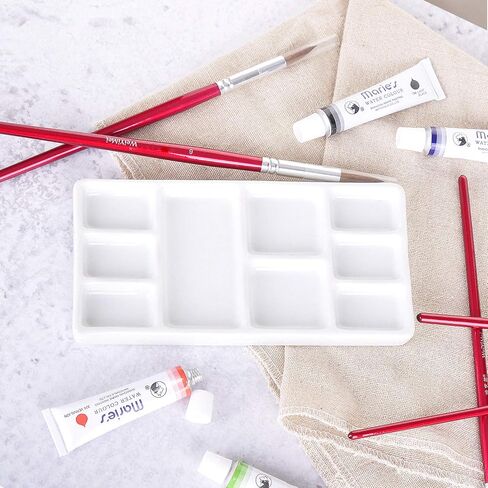 VanEnjoy White Square Ceramic Artist Paint Palette,Porcelain Watercolor Palette,Ceramic Mixing Tray for Watercolor Gouache Painting in Kuwait