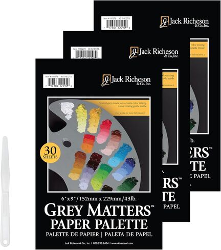 Jack Richeson Grey Matters Disposable Paper Palette 6" x 9", 3 Pack, Includes Palette Knife in Kuwait