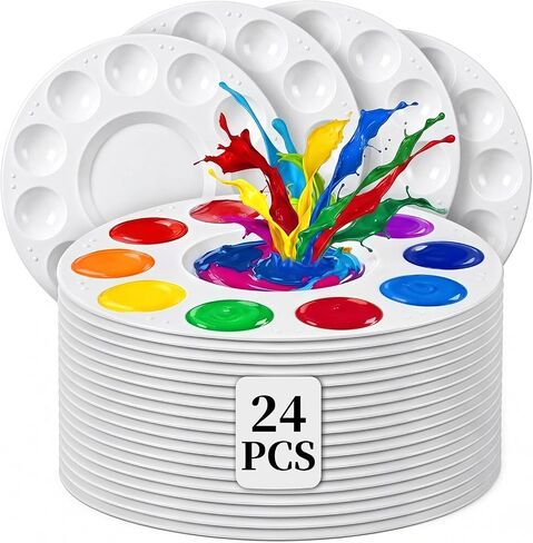 24 Pack Paint Palettes, Oval Plastic Paint Palette Trays with Thumb Hole for Acrylic, Watercolor and Gouache, Reusable Paint Mixing Trays for Kids, Classroom, School and Art Parties in Kuwait