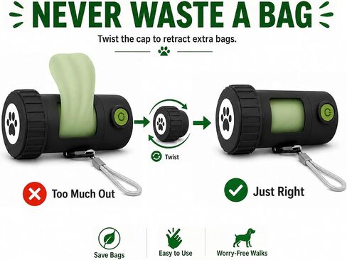 Smart 2-in-1 Poop Bag Holder Flashlight, USB-C Rechargeable, Includes 15 Compostable Poop Bags, Charging Cable, and Secure Attachments in Kuwait