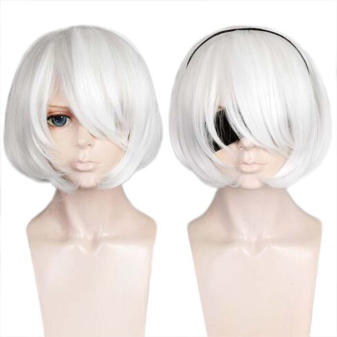 ANOGOL Hair Cap+ Short Bob Pure White Cosplay Wig Costume Hair For Party in Kuwait