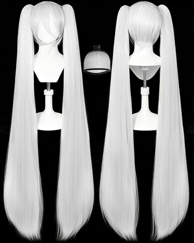 JoneTing 120CM/47inches Green Wig【+Wig Cap】 Long Green Wig with 2 Ponytails for Women Long Straight Wigs with Bangs Green Wigs for Cosplay Wig Synthetic Hair for Halloween Christmas Party in Kuwait
