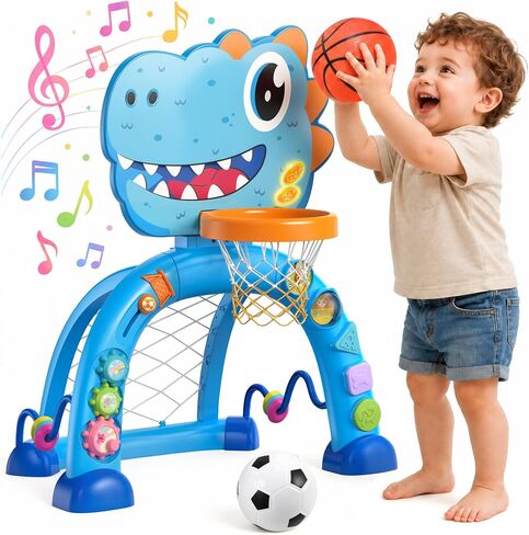 Dinosaur Toddler Basketball Hoop & Soccer Goal, Activity Toy for Age 1-3 in Kuwait