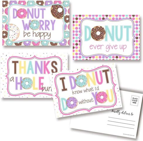 Donut Themed Positive Thinking Blank Postcards To Send To Friends & Family, Total of 20 4"x6" Fill In Notecards (5 of each design) by AmandaCreation in Kuwait