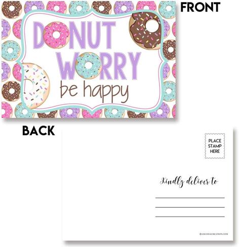 Donut Themed Positive Thinking Blank Postcards To Send To Friends & Family, Total of 20 4"x6" Fill In Notecards (5 of each design) by AmandaCreation in Kuwait