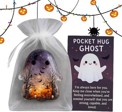 Ghost Pocket Card, Cute Mini Halloween Ghost Pocket Hug with Encouragement Card, Emotional Support Token for Halloween Christmas, Small Decorative Keepsake for Friends in Kuwait