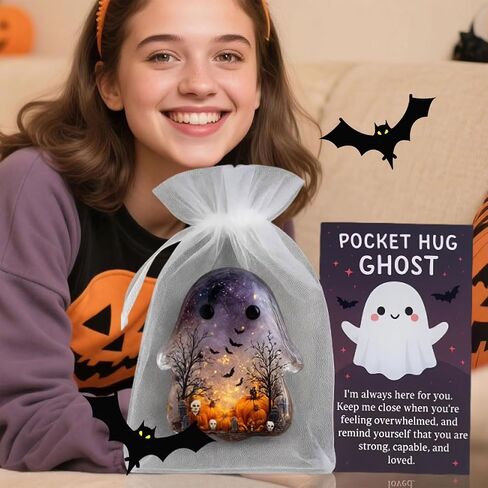 Ghost Pocket Card, Cute Mini Halloween Ghost Pocket Hug with Encouragement Card, Emotional Support Token for Halloween Christmas, Small Decorative Keepsake for Friends in Kuwait