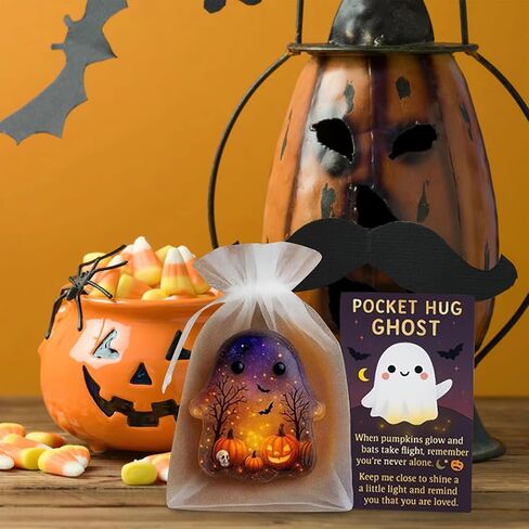 Ghost Pocket Card, Cute Mini Halloween Ghost Pocket Hug with Encouragement Card, Emotional Support Token for Halloween Christmas, Small Decorative Keepsake for Friends in Kuwait