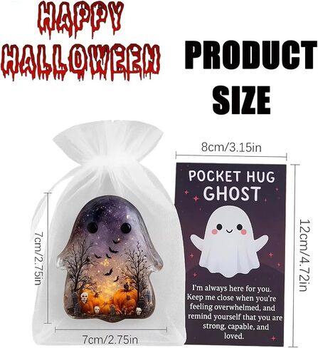 Ghost Pocket Card, Cute Mini Halloween Ghost Pocket Hug with Encouragement Card, Emotional Support Token for Halloween Christmas, Small Decorative Keepsake for Friends in Kuwait