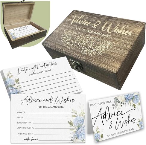 Advice and Wishes for the Mr And Mrs, 50 Pcs Hydrangea Wedding Advice Cards and Box for Wedding Party, Floral Bridal Shower, Engagement Decorations & Supplies. in Kuwait