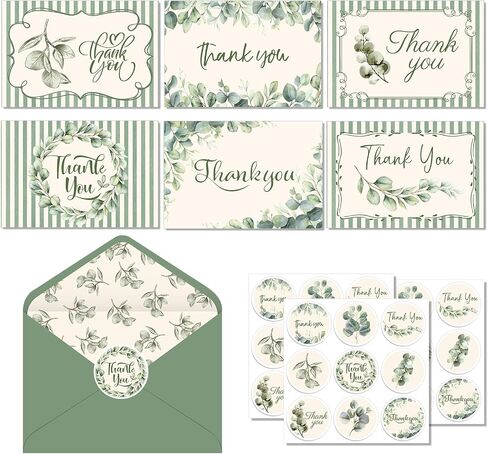 24 Pcs Eucalyptus Thank You Cards 4x6 Blank Note Cards, Envelopes, Stickers in Kuwait