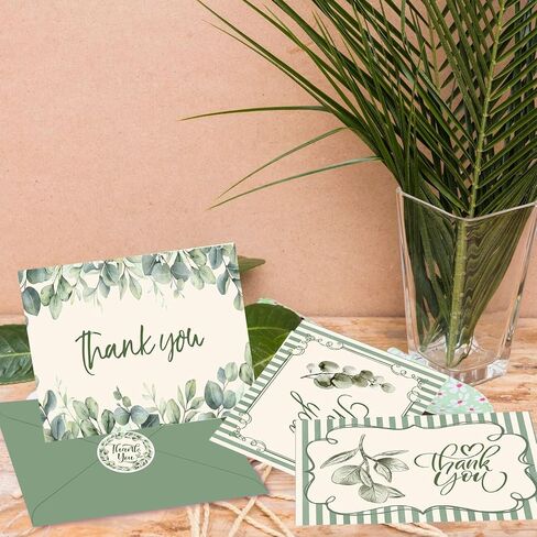 24 Pcs Eucalyptus Thank You Cards 4x6 Blank Note Cards, Envelopes, Stickers in Kuwait