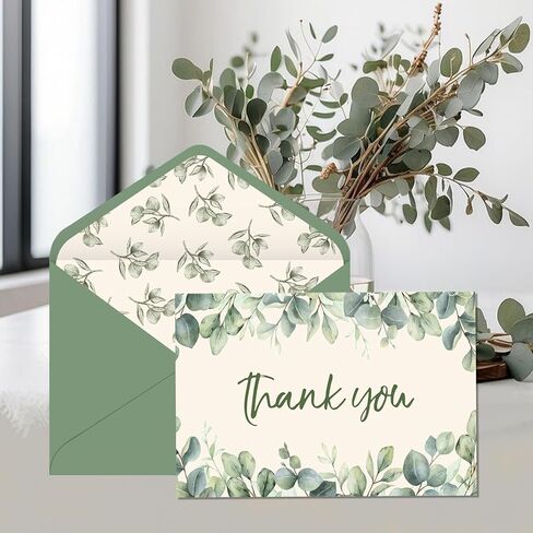24 Pcs Eucalyptus Thank You Cards 4x6 Blank Note Cards, Envelopes, Stickers in Kuwait