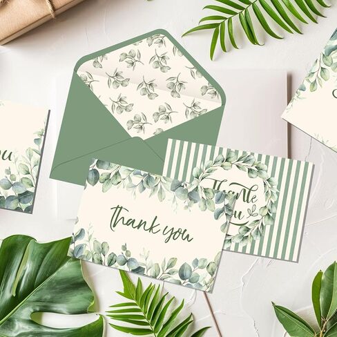 24 Pcs Eucalyptus Thank You Cards 4x6 Blank Note Cards, Envelopes, Stickers in Kuwait