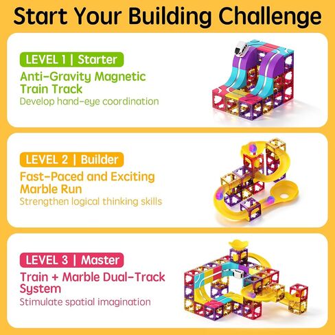 3-in-1 Magnetic Building Block Set 92PC, Magnetic Tiles, Ball Run, and Race Train Track – STEM Educational Toy for Kids Aged 3+ in Kuwait