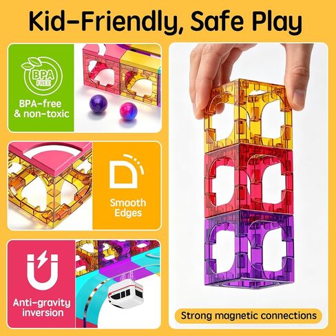 3-in-1 Magnetic Building Block Set 92PC, Magnetic Tiles, Ball Run, and Race Train Track – STEM Educational Toy for Kids Aged 3+ in Kuwait