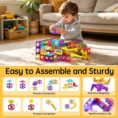 3-in-1 Magnetic Building Block Set 92PC, Magnetic Tiles, Ball Run, and Race Train Track – STEM Educational Toy for Kids Aged 3+ in Kuwait
