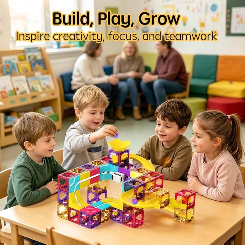 3-in-1 Magnetic Building Block Set 92PC, Magnetic Tiles, Ball Run, and Race Train Track – STEM Educational Toy for Kids Aged 3+ in Kuwait