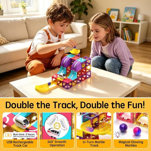 3-in-1 Magnetic Building Block Set 92PC, Magnetic Tiles, Ball Run, and Race Train Track – STEM Educational Toy for Kids Aged 3+ in Kuwait