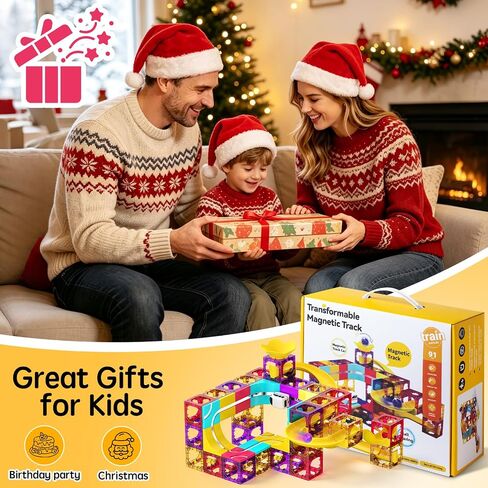 3-in-1 Magnetic Building Block Set 92PC, Magnetic Tiles, Ball Run, and Race Train Track – STEM Educational Toy for Kids Aged 3+ in Kuwait