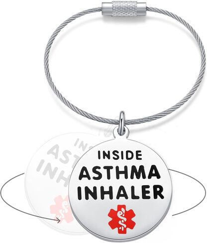 Divoti Asthma Inhaler Inside Bag Tag 1.25" - with Cable Loop | Pre-Engraved Stainless Steel Dual-Sided | Bold Lettering in Kuwait